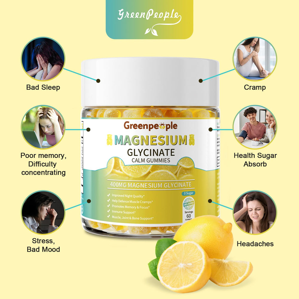 GREENPEOPLE Magnesium Glycinate Gummies nutrition label photo emphasizes high absorption and balanced minerals