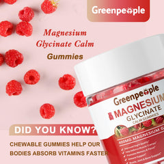 GREENPEOPLE Magnesium Glycinate Gummies D3 and B6 label indicating immune and energy support.
