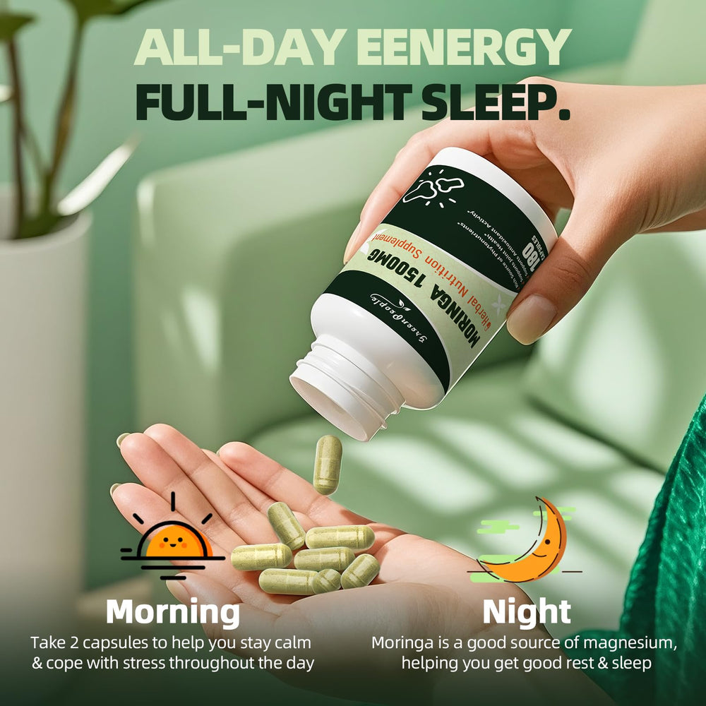 GreenPeople Moringa Pure ingredient panel shows vitamins and minerals.