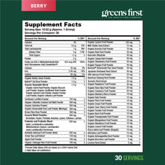 Greens First antioxidant berry blend bottle showcases nutrient-rich mix.