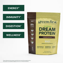 Greens First Dream Protein Whey pour demonstrates smooth mixing and convenient post-workout use.