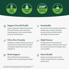 Greens First Omega-3 Optimize bottle pouring softgels into a hand.