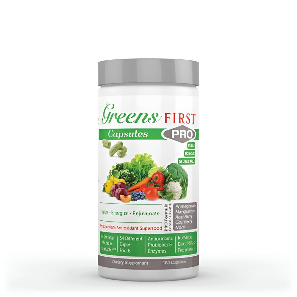 Greens First Phytonutrient vegan-non-gmo seal reinforces clean sourcing.