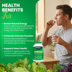 Greens+ vitamins and minerals blend chart on the label