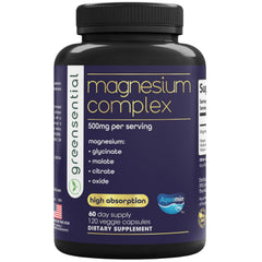 Greensential 5-in-1 magnesium bottle, full-spectrum capsule blend for daily balance.