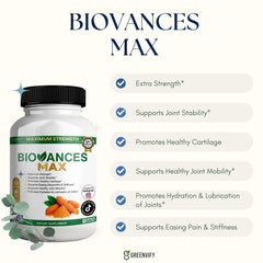 GREENVIFY Bioances Max capsules closeup highlights glucosamine in smooth form.