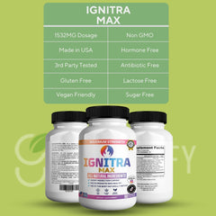 GREENVIFY Ignitrix Max packaging box with gluten-free and non-GMO cues