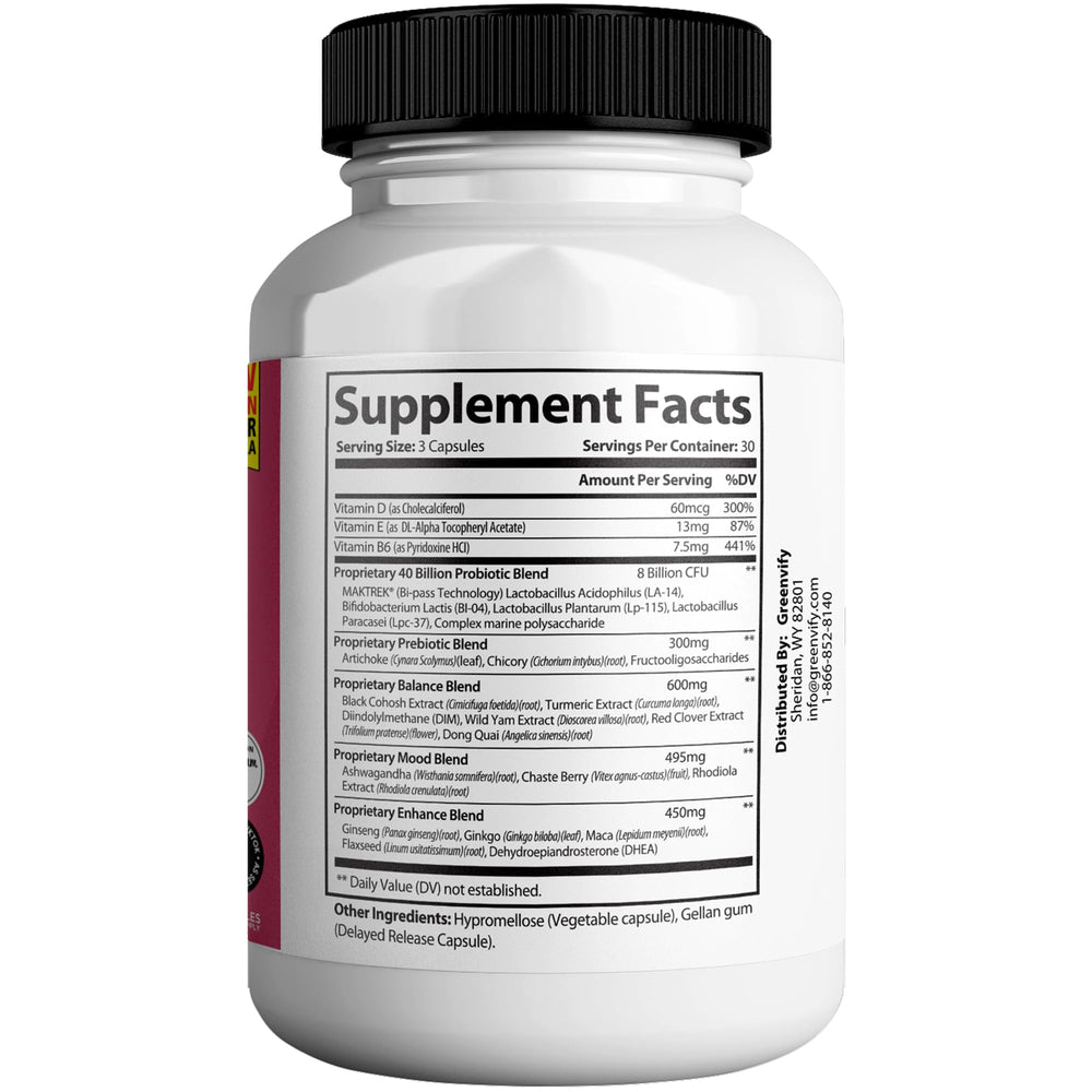 GreenVIFY MenoPhix Max bottle side view highlighting capsule for hormonal balance