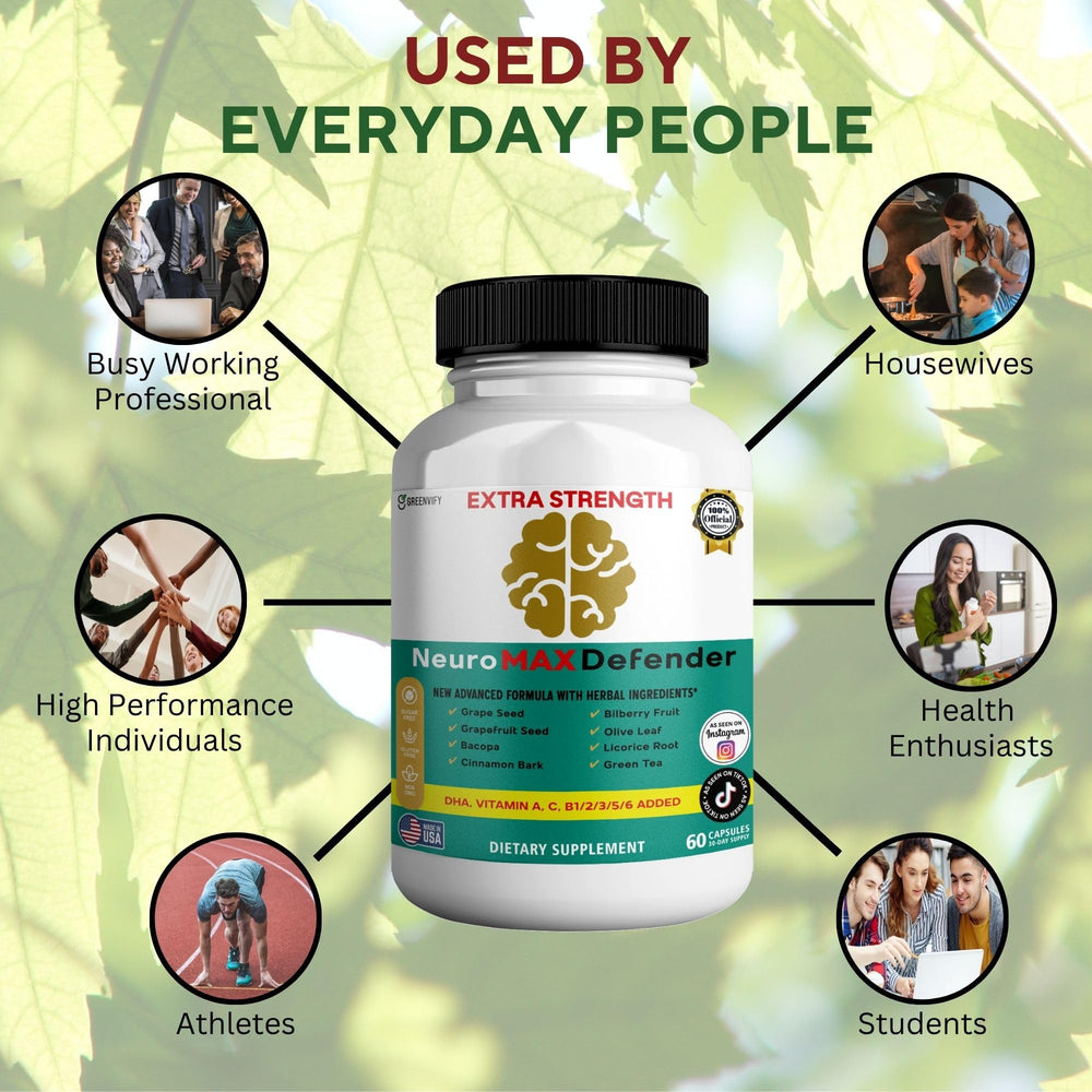 GREENVIFY NeuroMAX Defender packaging conveys a complete brain support solution.
