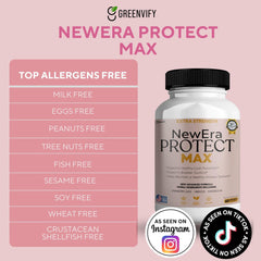 GREENVIFY New Era Protect Max capsules close-up, easy-to-swallow veggie capsules.