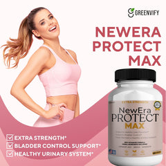 GREENVIFY New Era Protect Max label highlights 1000mg D-Mannose with cranberry.