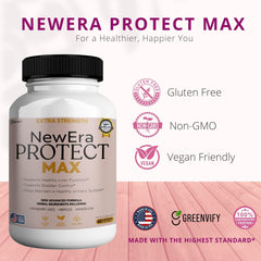 GREENVIFY New Era Protect Max herbal blend with cranberry, hibiscus, and dandelion for balance.