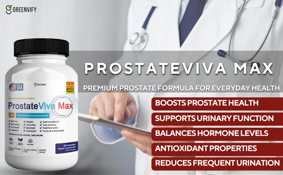 GREENVIFY ProstateViva Max bottle back with usage directions.