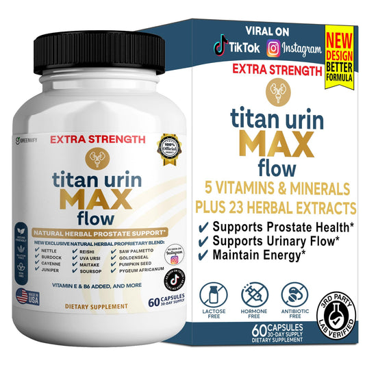 GreenVify Titan Urin Max Flow bottle front with easy-to-swallow capsules for daily urinary support