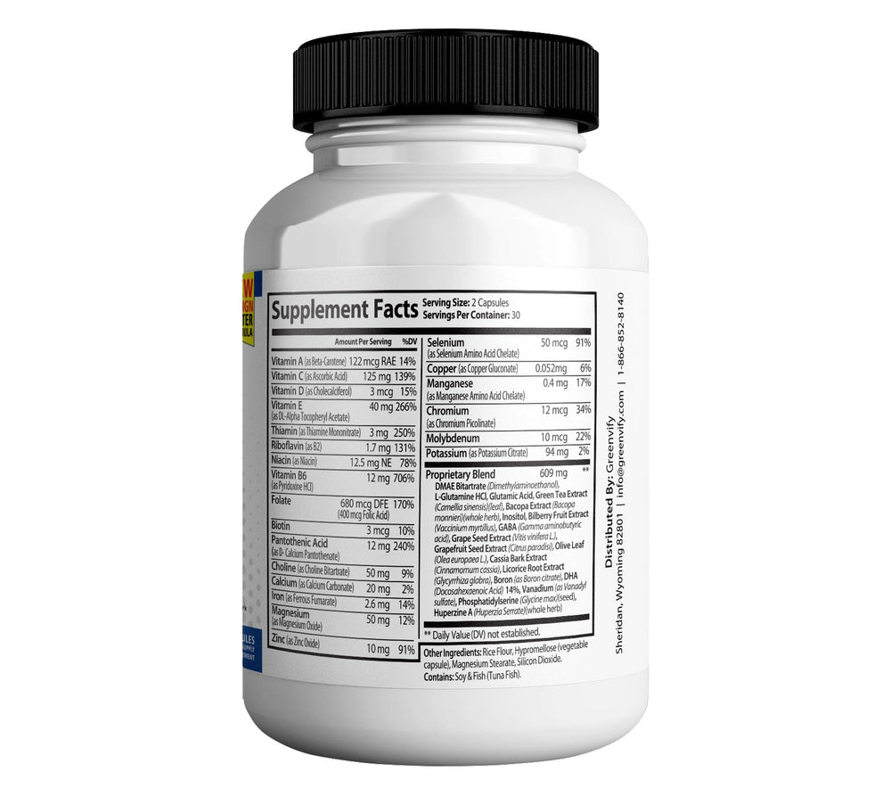 GREENVIFY YouthFeel Brain Max capsules close-up showing capsule texture