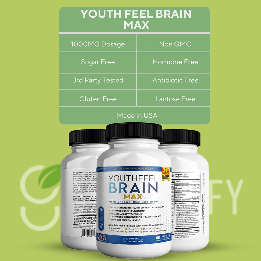 GREENVIFY YouthFeel Brain Max daily dose with two capsules and water