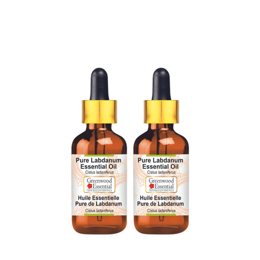 Greenwood Essential Labdanum oil pair bottles ready for skin care rituals.