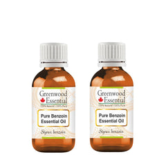 Greenwood Essential benzoin oil bottle close-up for skin care use.