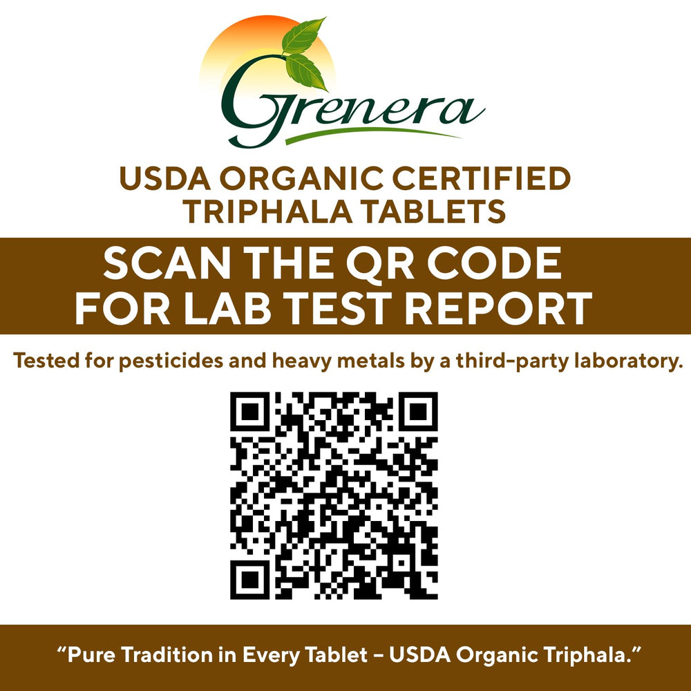 Close-up of uncoated Grenera Triphala tablets for easy swallowing.