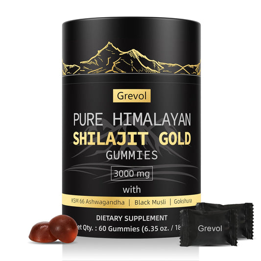 Grevol Himalayan Shilajit Gummies packaging for travel and easy dosing.