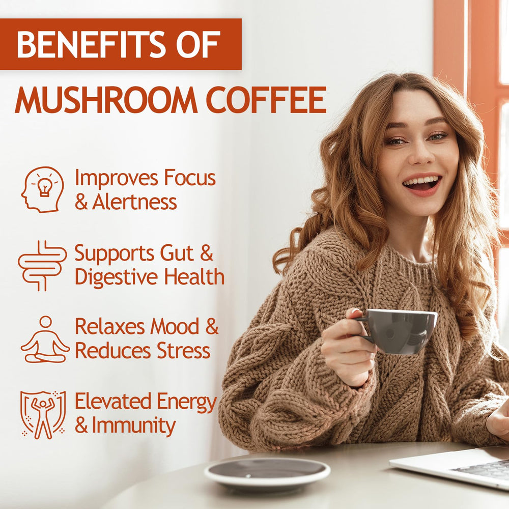 GRGTP Mushroom Coffee cup with steam for smooth, jitter-free brew