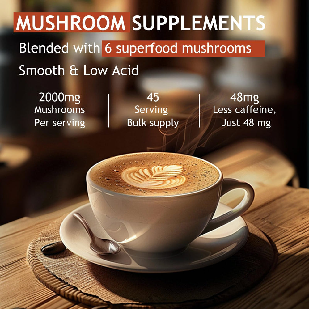GRGTP Mushroom Coffee label highlights vegan, non-GMO formula