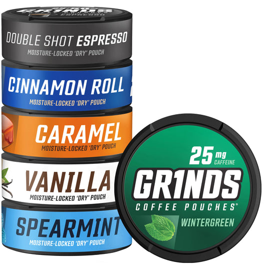 GRINDS Coffee Pouches Caramel can for quick energy and a rich caramel aroma.