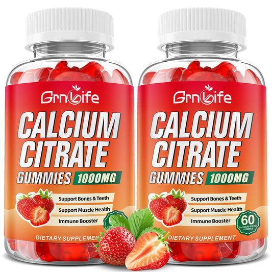 GrnLife calcium citrate gummies 60-count bottle for easy daily calcium intake