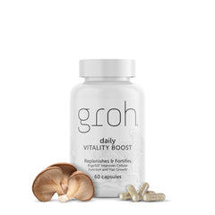 Groh Daily Vitality Boost bottle for daily hair health support.