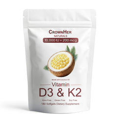 GROHESE Crown Her Naturals D3K2 softgel bottle for daily wellness on the go.
