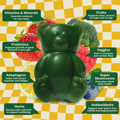 Grüns multivitamin kids ingredients label highlights 60 nutrient dense components