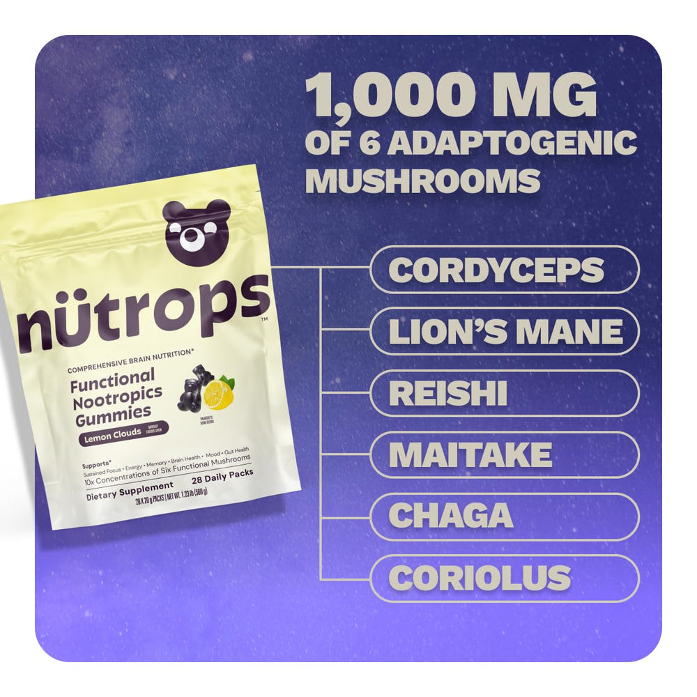 Gummies closeup lemon flavor highlights low sugar brain support snack