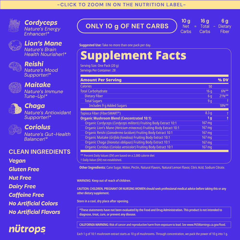 Grüns Nutrops Lions Mane gummies bottle for on the go wellness