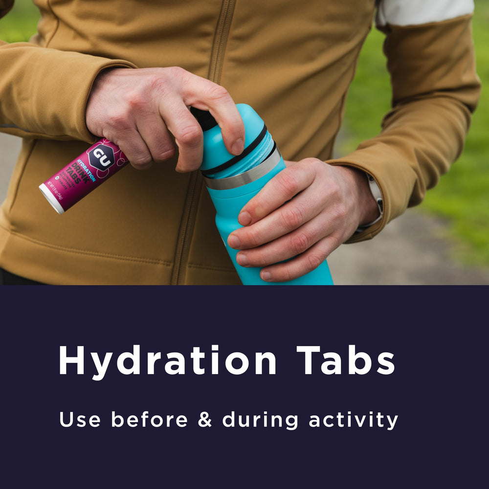 GU Energy hydration tablets in 16oz bottle ready for workouts