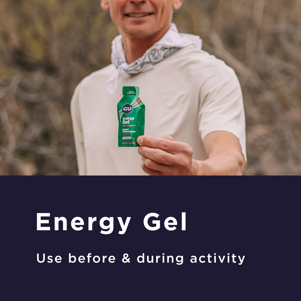 GU Energy Mandarin Orange gel in use during a run.