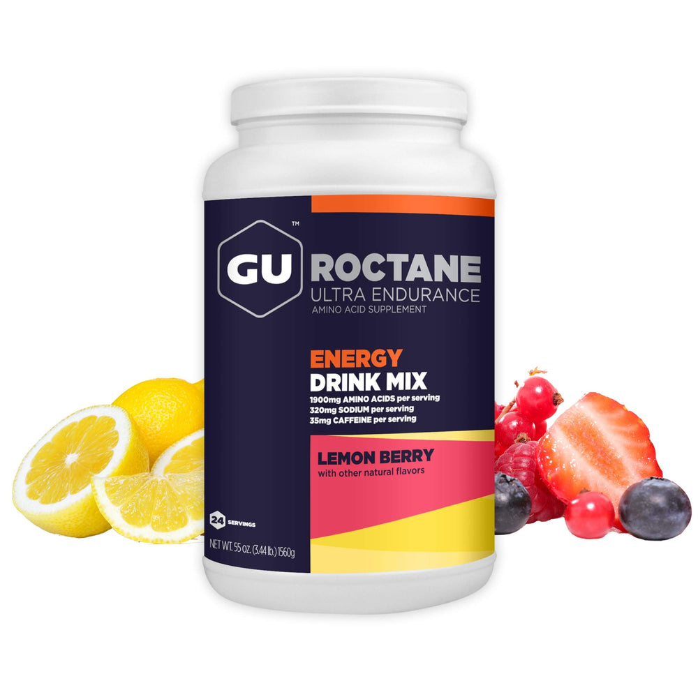 GU Energy Roctane Lemon Berry bottle ready for endurance training with hydration support.