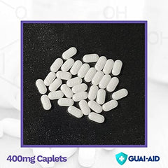 GUAI-AID 800 caplets close-up showing compact dye-free design for quick use.
