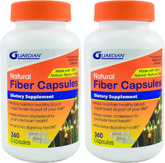 Guardian Psyllium fiber capsules bottle front; supports daily fiber intake.