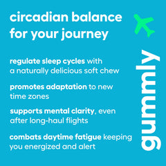 Bottle highlighting GABA ingredient to support steadier circadian rhythm while traveling
