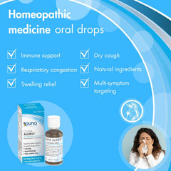GUNA Allergy drops closeup shows easy, on-the-go symptom relief.
