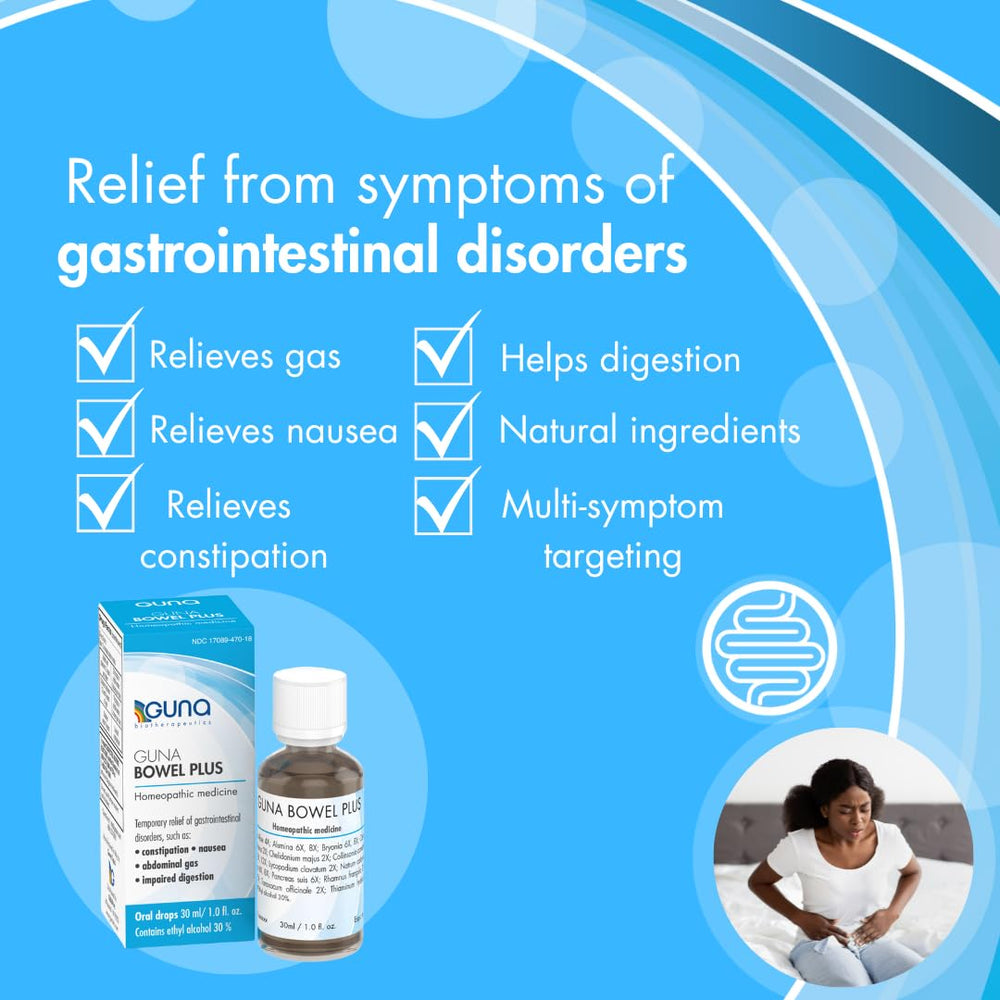 GUNA Bowel Plus dropper in use for precise daily dosing.