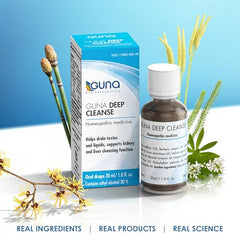 GUNA Deep Cleanse bottle with drops demonstrates discreet home detox routine