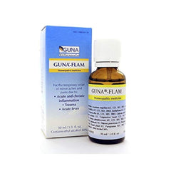 Guna Flam bottle front shows natural ingredients for mild relief