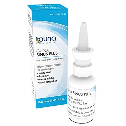 GUNA Sinus Plus spray bottle shown for potential nasal relief.