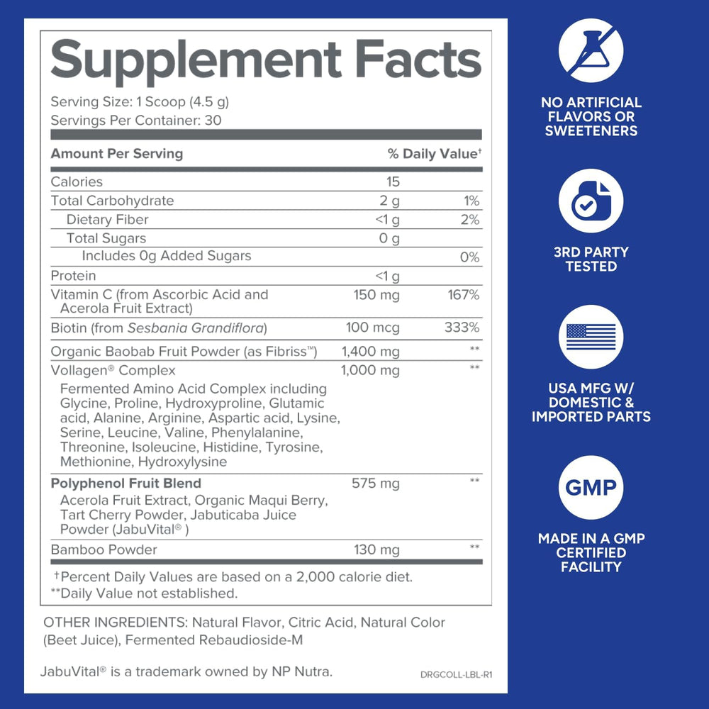 Gundry MD Phyto Collagen Complex ingredients blend highlighting vitamin C and polyphenols