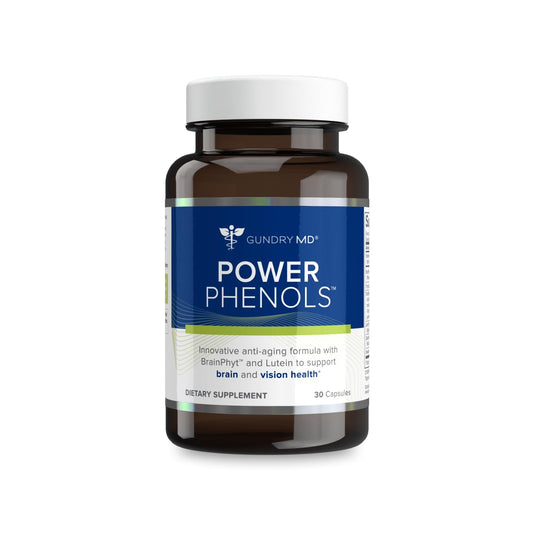 Gundry MD Power Phenols bottle front view promoting daily brain support