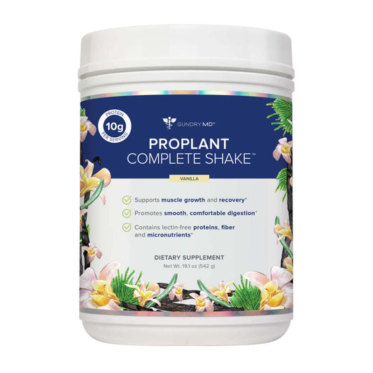 Gundry MD Pro Plant Complete Shake Vanilla bottle shown as a convenient protein source