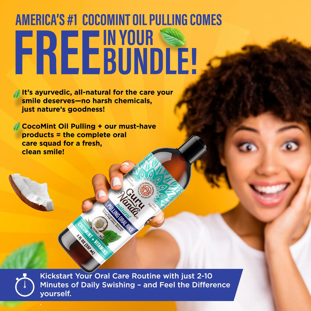 GuruNanda Cocomint oil pulling feature highlights deep-clean breath.