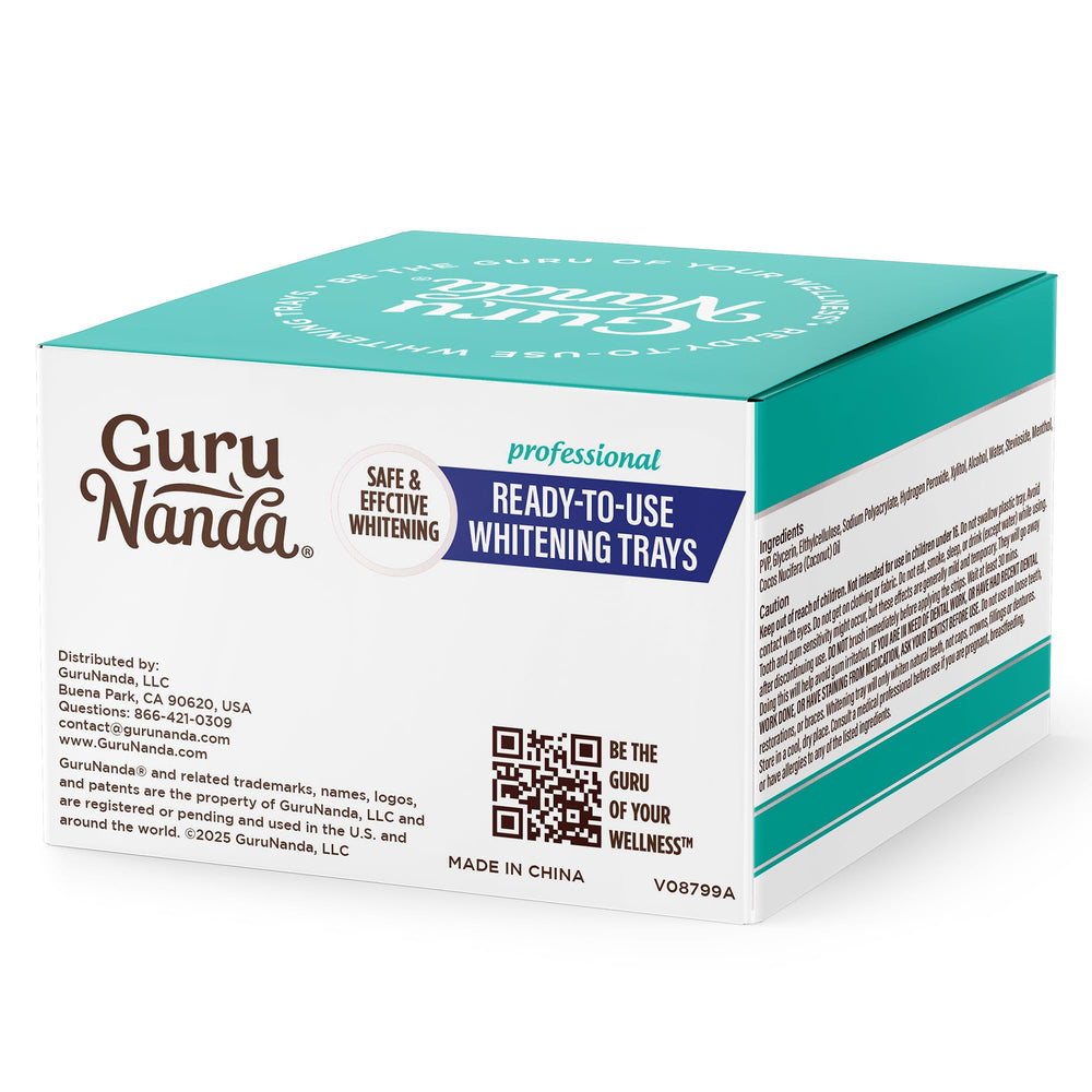 GuruNanda packaging includes simple usage steps for quick at-home whitening
