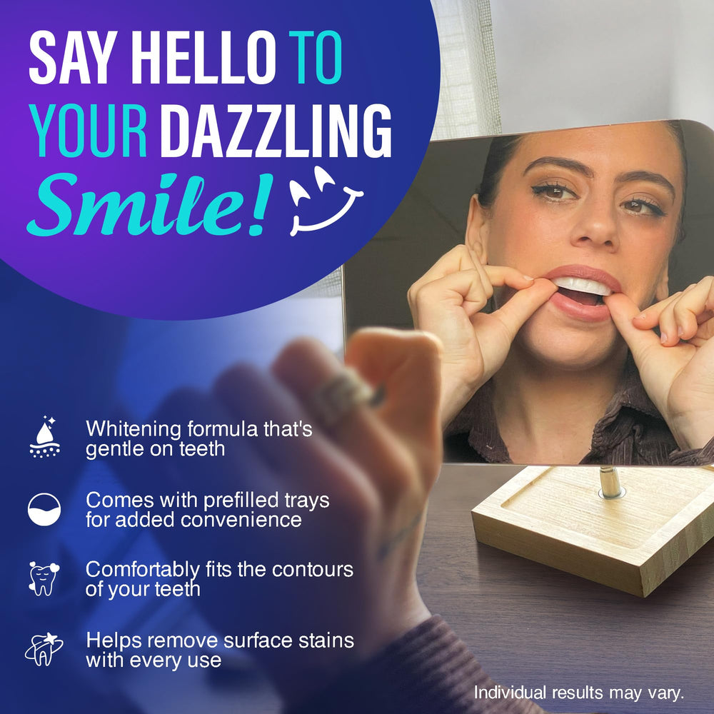 GuruNanda ready-to-use trays fit upper teeth for comfortable whitening at home